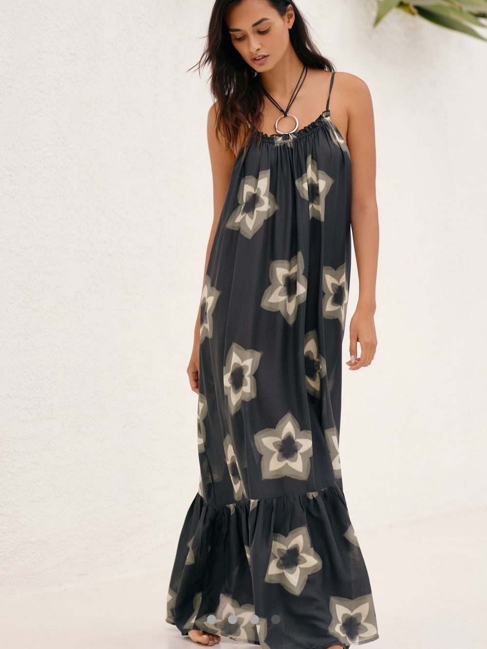 Anthropologie Black Maxi Dress with Ivory Floral Print Graham Keegan Colab